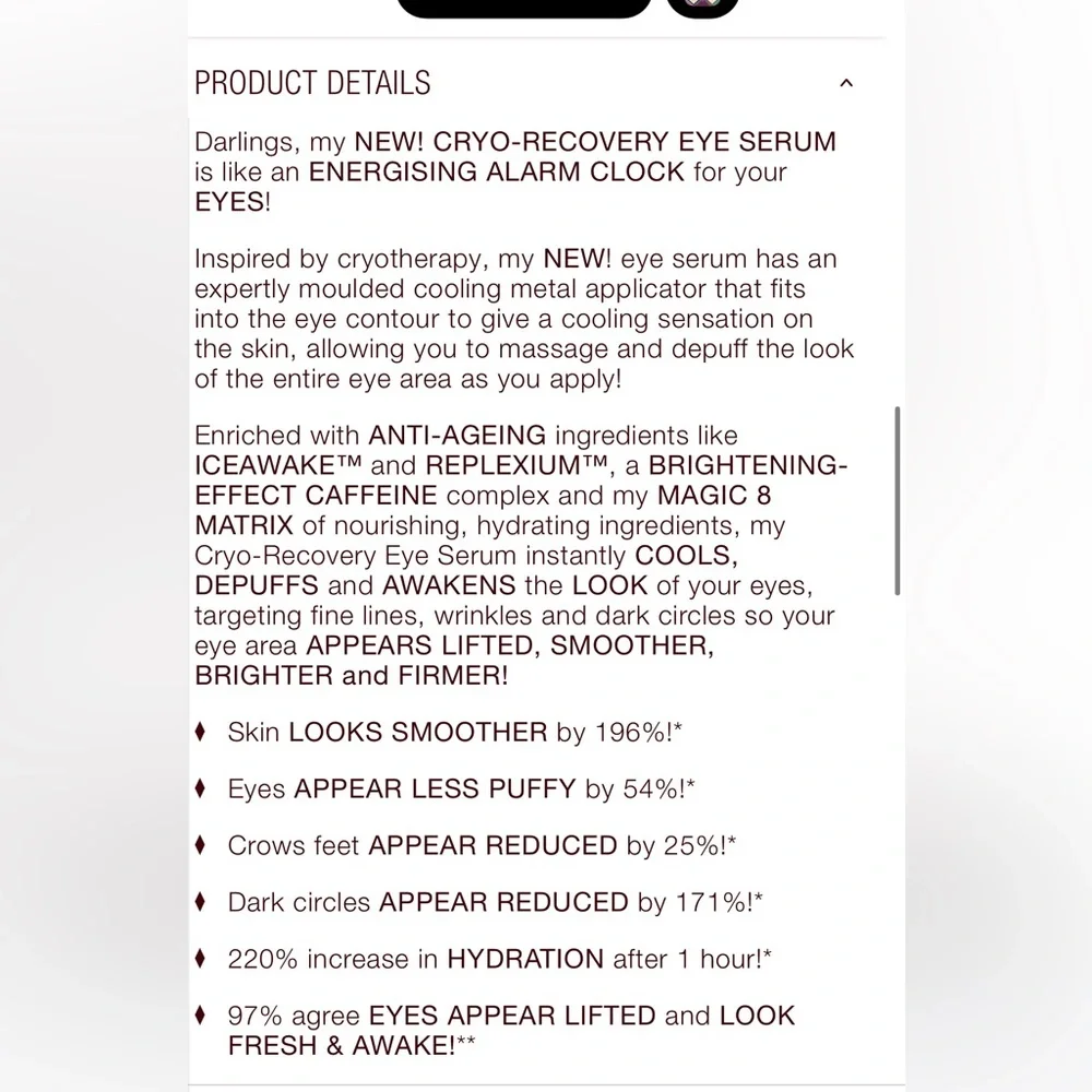 Charlotte Tilbury Cryo-Recovery Depuffing Eye Serum - Picture 9 of 10